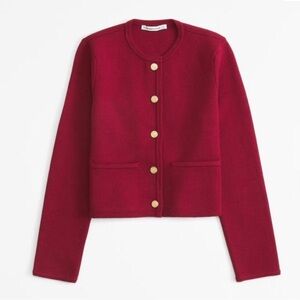 Abercrombie & Fitch Luxe Loft Red Cardigan with Gold Buttons